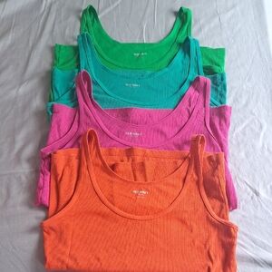 Four Old Navy Bright Ribbed Tank Tops
